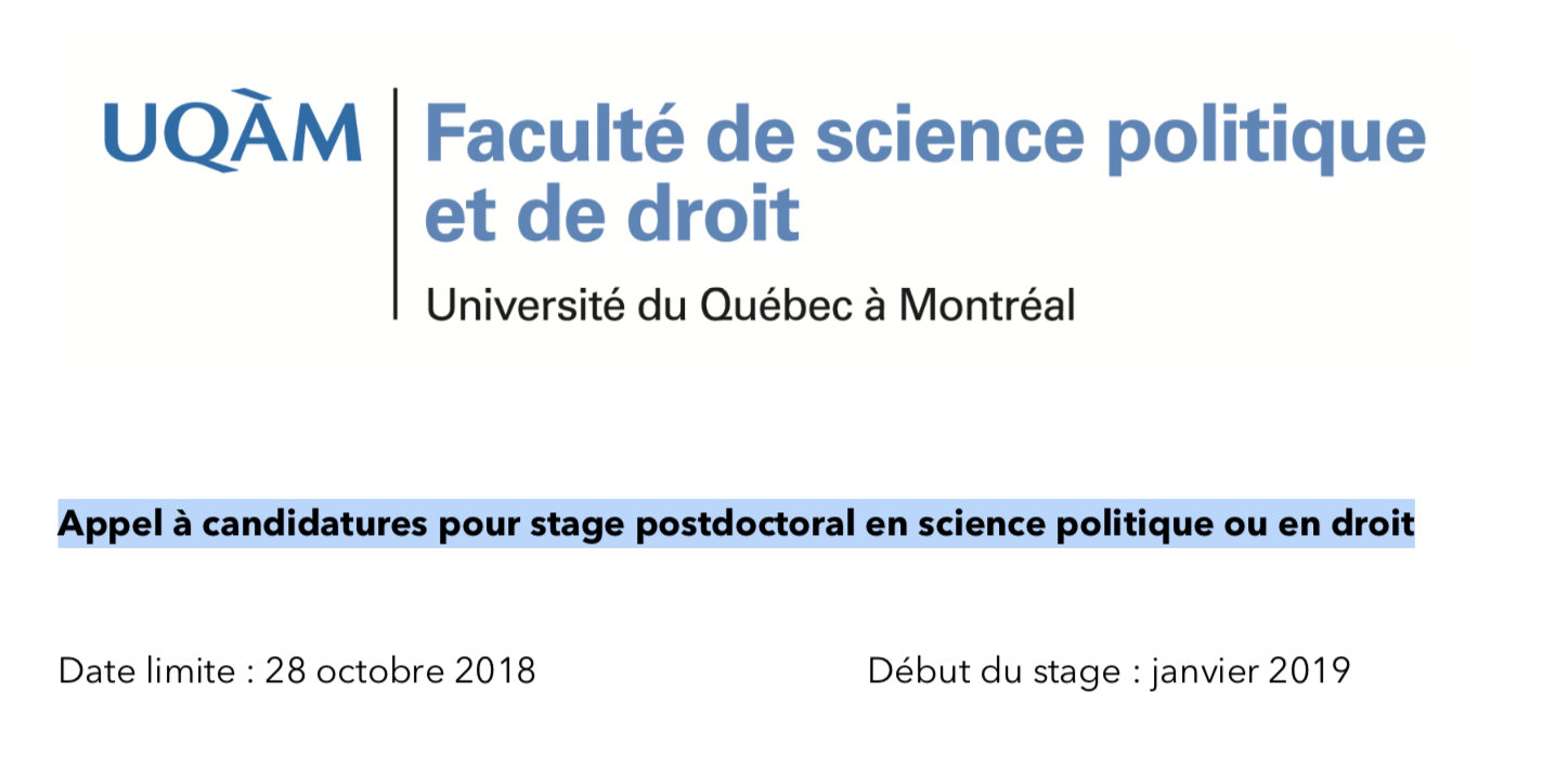 Appel à candidatures pour stage postdoctoral en science politique ou en droit