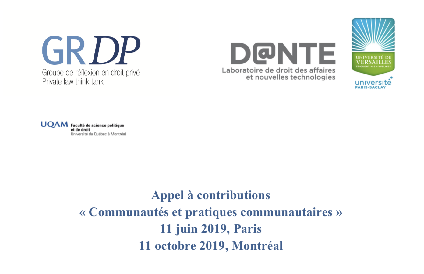 Appel à contributions « Communautés et pratiques communautaires » Date limite des soumissions : 29 octobre 2018