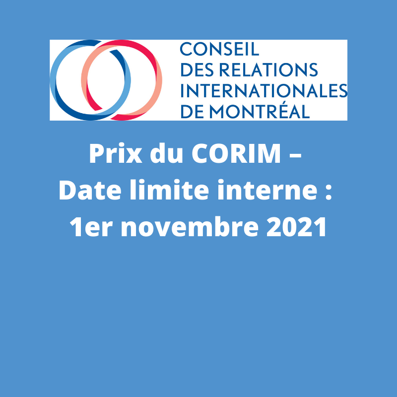 Prix du CORIM – Bourse de 20 000$ en relations internationales