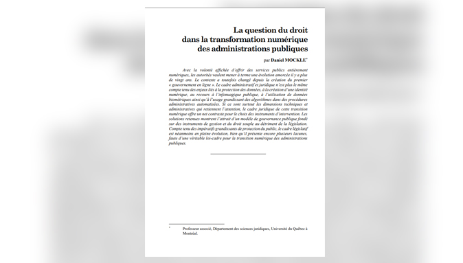 La question du droit dans la transformation numérique des administrations publiques